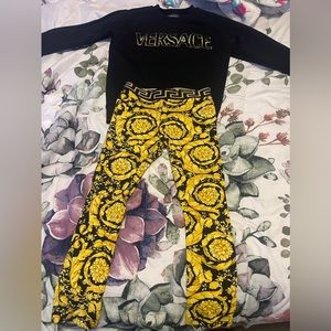Versace Metallic Logo Sweatshirt & Versace Barocco Print Stretch Leggings